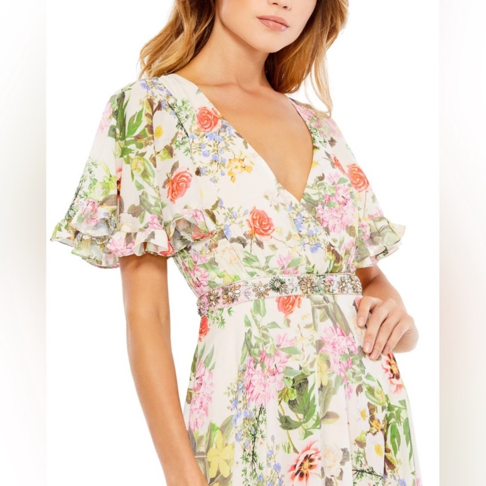 Mac Duggal‎ Floral Faux Wrap Flutter Sleeve A-line Gown- NWT 2 - Picture 3 of 10
